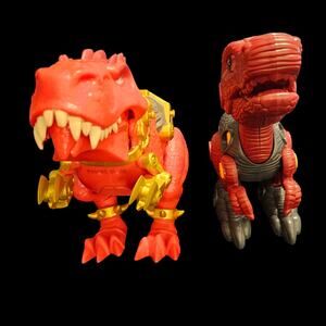 Lot of 2 Red Robot Dino Figures – T-Rex Style Toys with Armor & Details